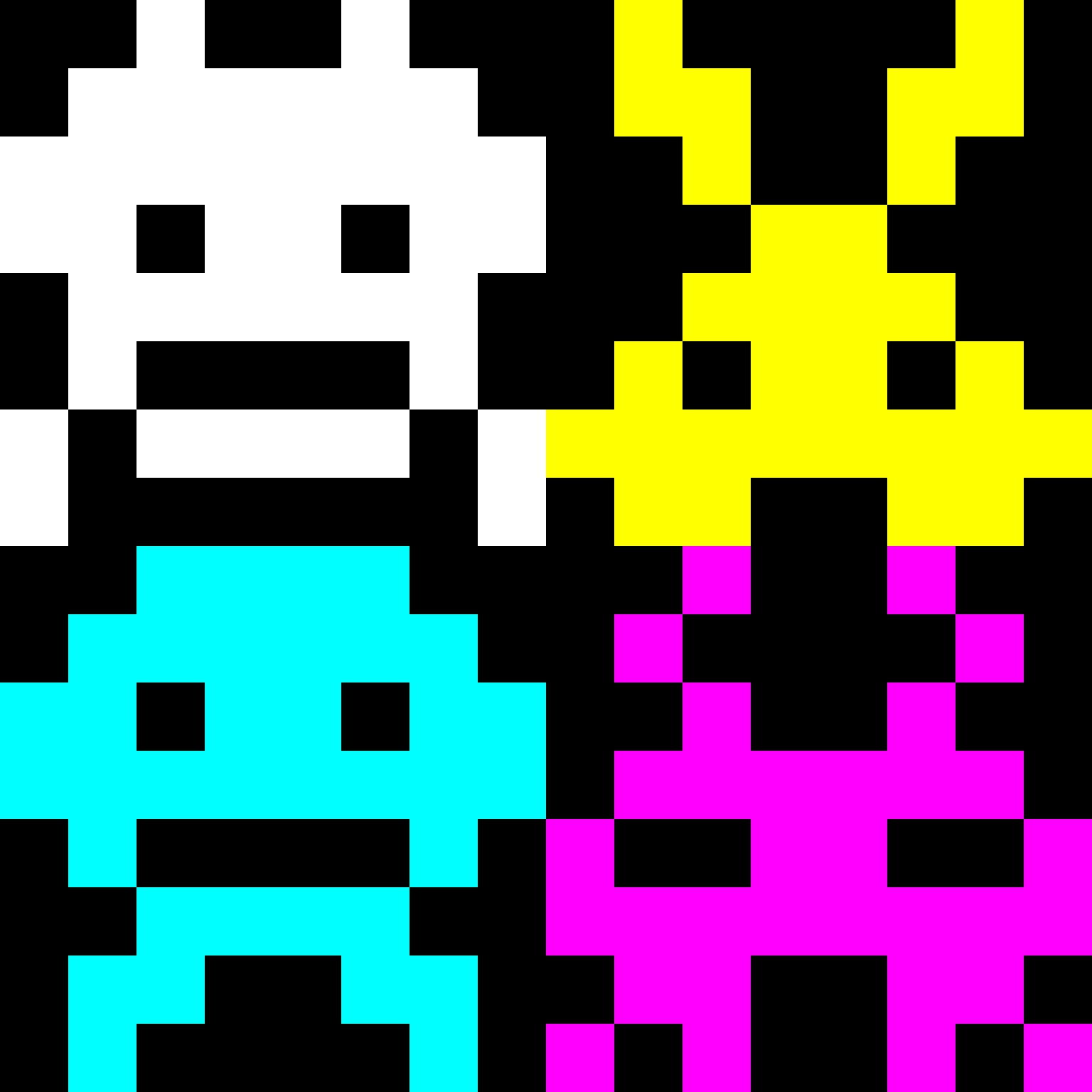 Four pixel-art Space Invader classes used to train AANN